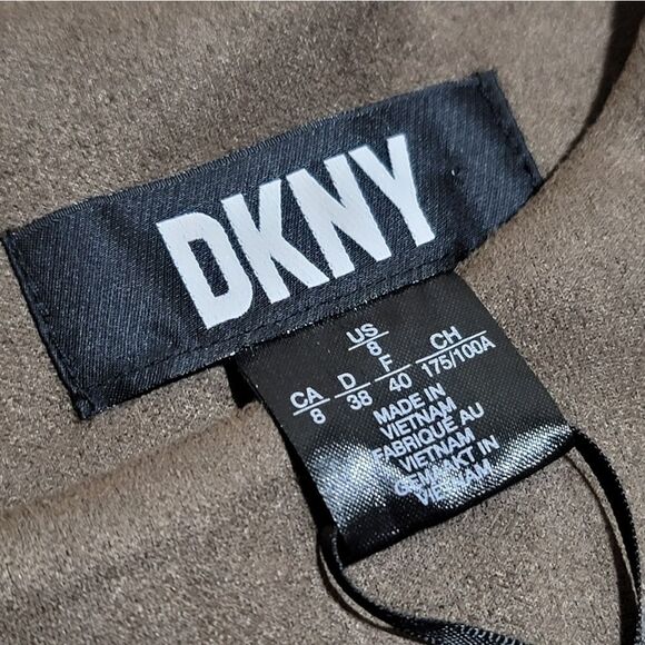 DKNY Brown Faux-Suede Side-Draped Cap Sleeve Sheath Dress - Toffee - Picture 9 of 11